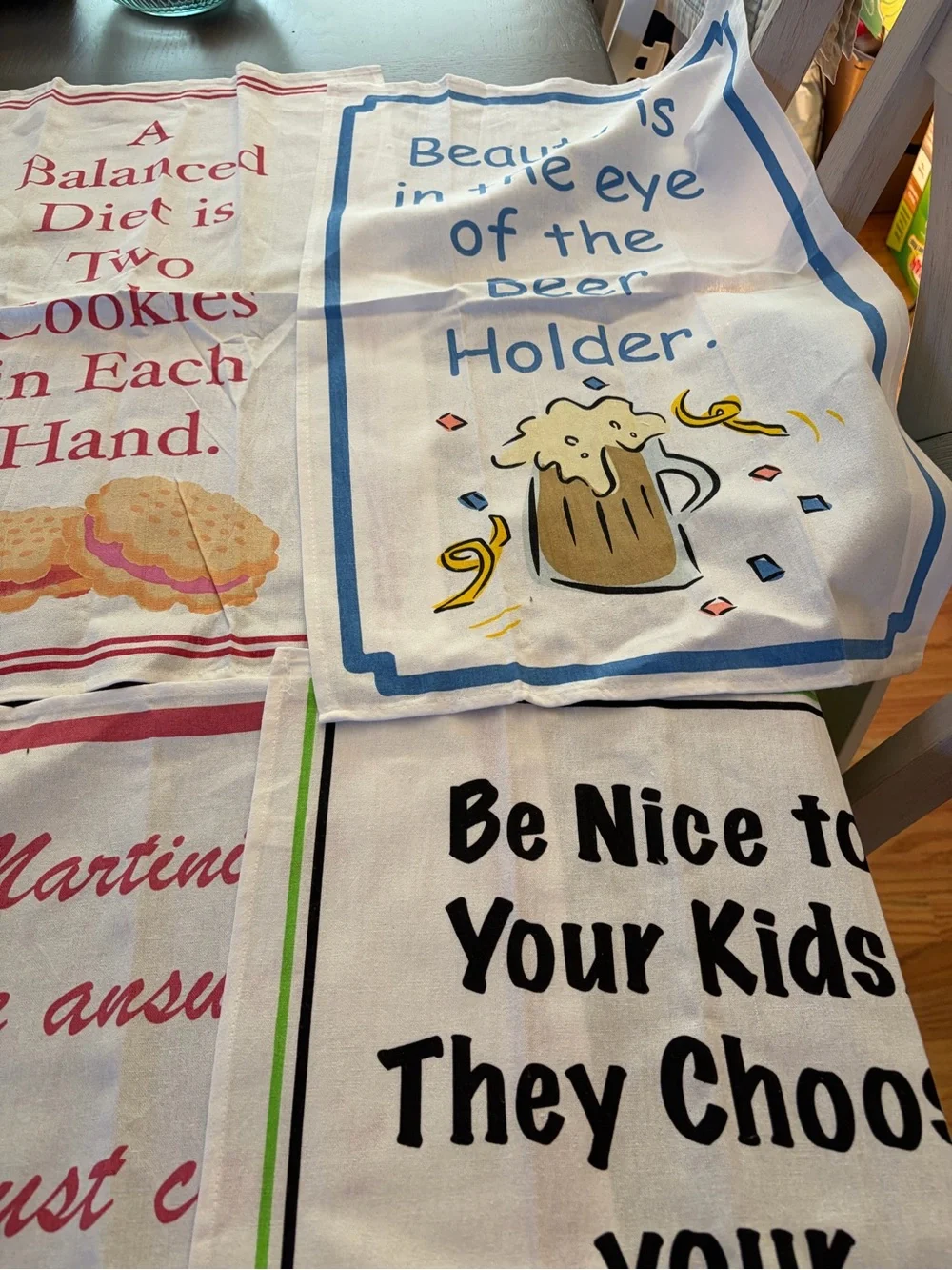 Lot of 8 Funny Colorful Tea Towels 100% Cotton Cinderella Martinis and More!